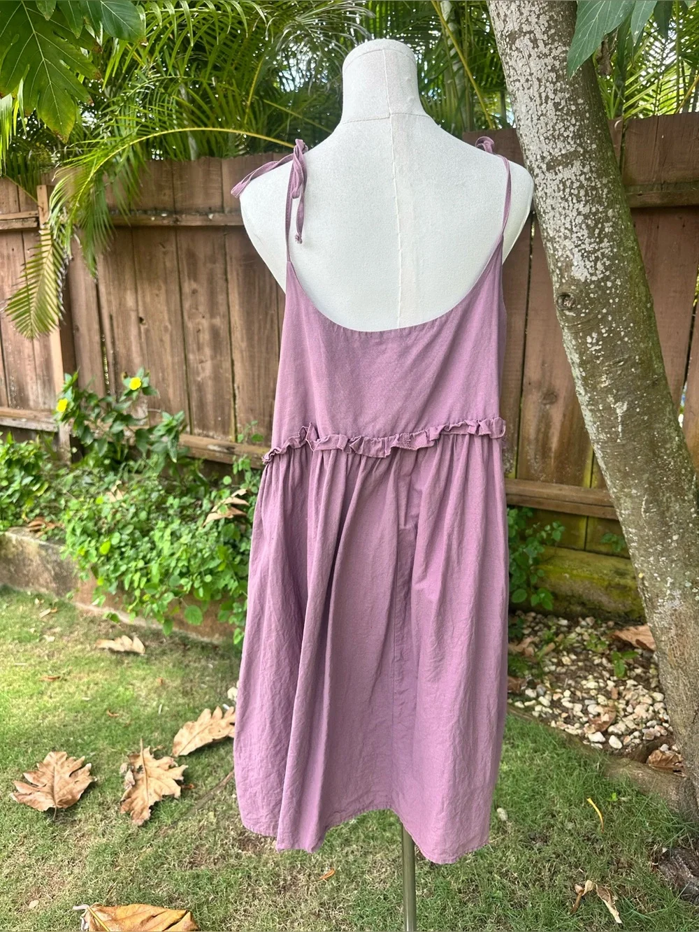Linen Blend Mauve Tie-Shoulder Mini Dress
